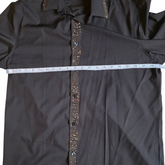 Men's Smart Black Dress Shirt with Gold Embellishments Size L - Picture 3 of 4